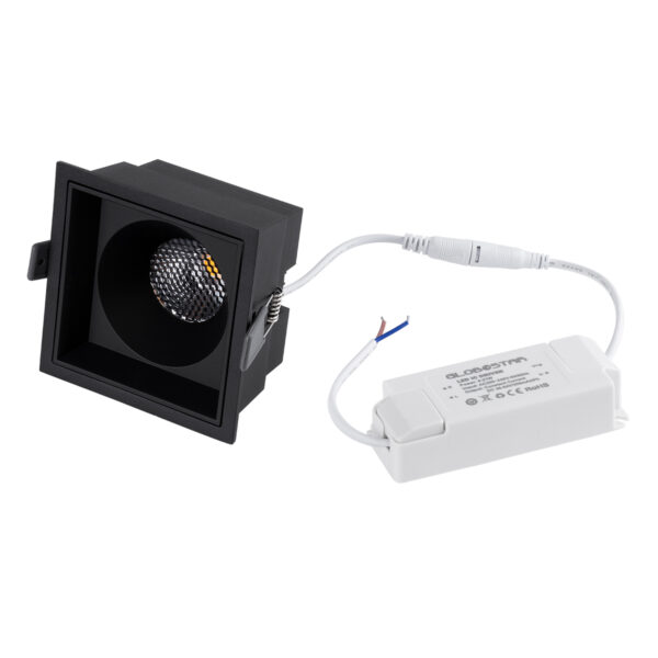 GloboStar® PLUTO-B 60280 Χωνευτό LED Spot Downlight TrimLess Μ10.4xΠ10.4cm 15W 1950lm 38° AC 220-240V IP20 Μ10.4 x Π10.4 x Υ6.5cm – Τετράγωνο – Μαύρο & Anti-Glare HoneyComb – Φυσικό Λευκό 4500K – Bridgelux COB – 5 Years Warranty