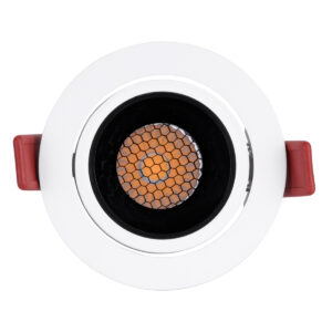 GloboStar® LEO-R 60282 Χωνευτό LED Spot Downlight TrimLess Φ8.5cm 10W 1300lm 38° AC 220-240V IP20 Φ8.5 x Υ6.6cm – Στρόγγυλο – Κινούμενο – Λευκό με Μαύρο Κάτοπτρο & Anti-Glare HoneyComb – Φυσικό Λευκό 4500K – Bridgelux COB – 5 Years Warranty