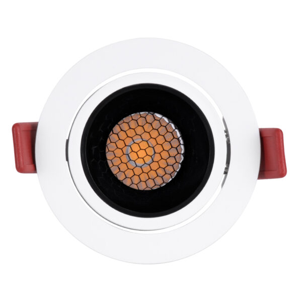 GloboStar® LEO-R 60282 Χωνευτό LED Spot Downlight TrimLess Φ8.5cm 10W 1300lm 38° AC 220-240V IP20 Φ8.5 x Υ6.6cm – Στρόγγυλο – Κινούμενο – Λευκό με Μαύρο Κάτοπτρο & Anti-Glare HoneyComb – Φυσικό Λευκό 4500K – Bridgelux COB – 5 Years Warranty