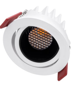 GloboStar® LEO-R 60283 Χωνευτό LED Spot Downlight TrimLess Φ8.5cm 10W 1250lm 38° AC 220-240V IP20 Φ8.5 x Υ6.6cm – Στρόγγυλο – Κινούμενο – Λευκό με Μαύρο Κάτοπτρο & Anti-Glare HoneyComb – Θερμό Λευκό 2700K – Bridgelux COB – 5 Years Warranty