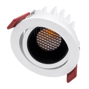 GloboStar® LEO-R 60283 Χωνευτό LED Spot Downlight TrimLess Φ8.5cm 10W 1250lm 38° AC 220-240V IP20 Φ8.5 x Υ6.6cm – Στρόγγυλο – Κινούμενο – Λευκό με Μαύρο Κάτοπτρο & Anti-Glare HoneyComb – Θερμό Λευκό 2700K – Bridgelux COB – 5 Years Warranty