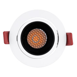 GloboStar® LEO-R 60283 Χωνευτό LED Spot Downlight TrimLess Φ8.5cm 10W 1250lm 38° AC 220-240V IP20 Φ8.5 x Υ6.6cm – Στρόγγυλο – Κινούμενο – Λευκό με Μαύρο Κάτοπτρο & Anti-Glare HoneyComb – Θερμό Λευκό 2700K – Bridgelux COB – 5 Years Warranty