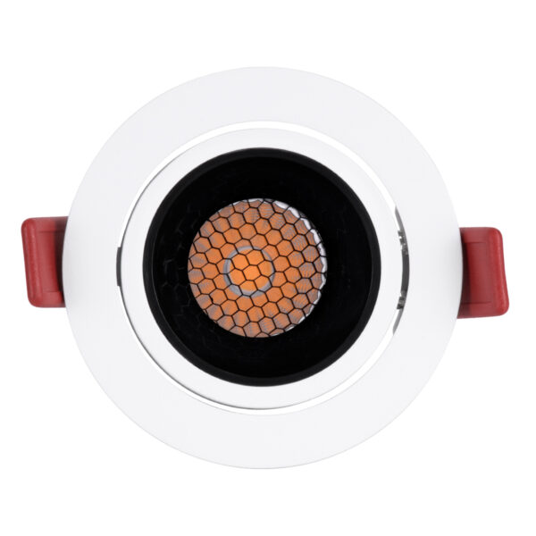 GloboStar® LEO-R 60283 Χωνευτό LED Spot Downlight TrimLess Φ8.5cm 10W 1250lm 38° AC 220-240V IP20 Φ8.5 x Υ6.6cm – Στρόγγυλο – Κινούμενο – Λευκό με Μαύρο Κάτοπτρο & Anti-Glare HoneyComb – Θερμό Λευκό 2700K – Bridgelux COB – 5 Years Warranty