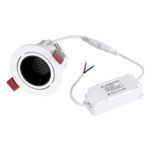 GloboStar® LEO-R 60283 Χωνευτό LED Spot Downlight TrimLess Φ8.5cm 10W 1250lm 38° AC 220-240V IP20 Φ8.5 x Υ6.6cm – Στρόγγυλο – Κινούμενο – Λευκό με Μαύρο Κάτοπτρο & Anti-Glare HoneyComb – Θερμό Λευκό 2700K – Bridgelux COB – 5 Years Warranty