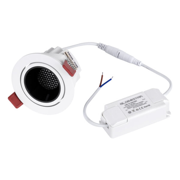 GloboStar® LEO-R 60283 Χωνευτό LED Spot Downlight TrimLess Φ8.5cm 10W 1250lm 38° AC 220-240V IP20 Φ8.5 x Υ6.6cm – Στρόγγυλο – Κινούμενο – Λευκό με Μαύρο Κάτοπτρο & Anti-Glare HoneyComb – Θερμό Λευκό 2700K – Bridgelux COB – 5 Years Warranty