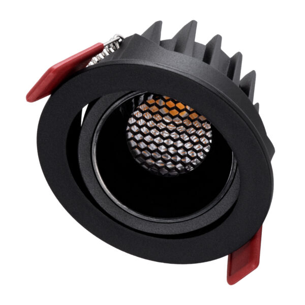GloboStar® LEO-R 60287 Χωνευτό LED Spot Downlight TrimLess Φ8.5cm 10W 1250lm 38° AC 220-240V IP20 Φ8.5 x Υ6.6cm – Στρόγγυλο – Κινούμενο – Μαύρο & Anti-Glare HoneyComb – Θερμό Λευκό 2700K – Bridgelux COB – 5 Years Warranty