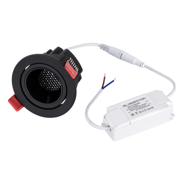 GloboStar® LEO-R 60287 Χωνευτό LED Spot Downlight TrimLess Φ8.5cm 10W 1250lm 38° AC 220-240V IP20 Φ8.5 x Υ6.6cm – Στρόγγυλο – Κινούμενο – Μαύρο & Anti-Glare HoneyComb – Θερμό Λευκό 2700K – Bridgelux COB – 5 Years Warranty