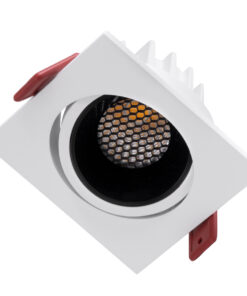 GloboStar® LEO-SQ 60288 Χωνευτό LED Spot Downlight TrimLess Μ8.5xΠ8.5cm 10W 1300lm 38° AC 220-240V IP20 Μ8.5 x Π8.5 x Υ6.6cm – Τετράγωνο – Κινούμενο – Λευκό με Μαύρο Κάτοπτρο & Anti-Glare HoneyComb – Φυσικό Λευκό 4500K – Bridgelux COB – 5 Years Warranty