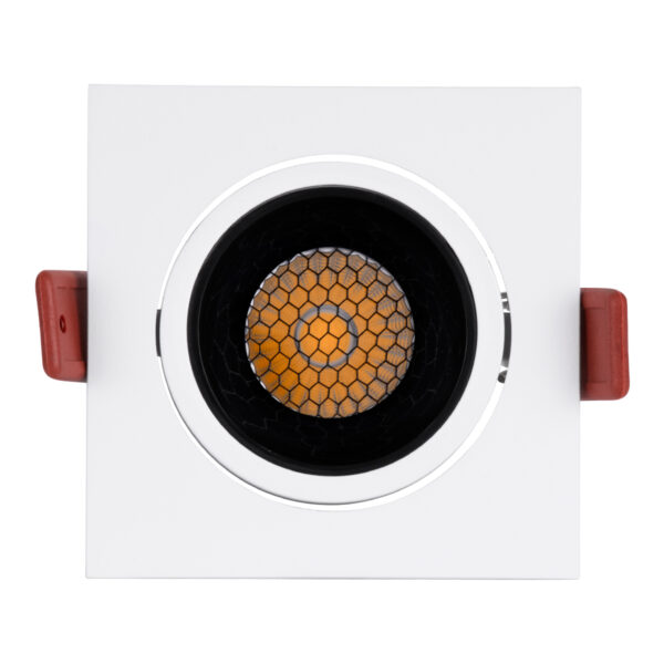 GloboStar® LEO-SQ 60288 Χωνευτό LED Spot Downlight TrimLess Μ8.5xΠ8.5cm 10W 1300lm 38° AC 220-240V IP20 Μ8.5 x Π8.5 x Υ6.6cm – Τετράγωνο – Κινούμενο – Λευκό με Μαύρο Κάτοπτρο & Anti-Glare HoneyComb – Φυσικό Λευκό 4500K – Bridgelux COB – 5 Years Warranty