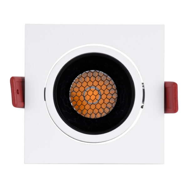 GloboStar® LEO-SQ 60289 Χωνευτό LED Spot Downlight TrimLess Μ8.5xΠ8.5cm 10W 1250lm 38° AC 220-240V IP20 Μ8.5 x Π8.5 x Υ6.6cm – Τετράγωνο – Κινούμενο – Λευκό με Μαύρο Κάτοπτρο & Anti-Glare HoneyComb – Θερμό Λευκό 2700K – Bridgelux COB – 5 Years Warranty