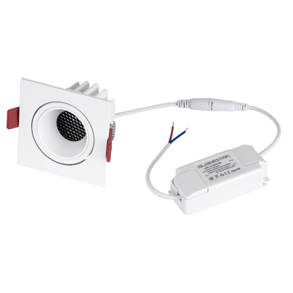 GloboStar® LEO-SQ 60290 Χωνευτό LED Spot Downlight TrimLess Μ8.5xΠ8.5cm 10W 1300lm 38° AC 220-240V IP20 Μ8.5 x Π8.5 x Υ6.6cm – Τετράγωνο – Κινούμενο – Λευκό & Anti-Glare HoneyComb – Φυσικό Λευκό 4500K – Bridgelux COB – 5 Years Warranty