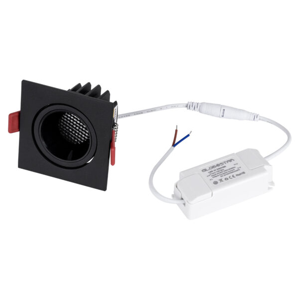 GloboStar® LEO-SQ 60292 Χωνευτό LED Spot Downlight TrimLess Μ8.5xΠ8.5cm 10W 1300lm 38° AC 220-240V IP20 Μ8.5 x Π8.5 x Υ6.6cm – Τετράγωνο – Κινούμενο – Μαύρο & Anti-Glare HoneyComb – Φυσικό Λευκό 4500K – Bridgelux COB – 5 Years Warranty