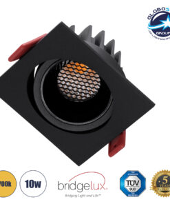 GloboStar® LEO-SQ 60293 Χωνευτό LED Spot Downlight TrimLess Μ8.5xΠ8.5cm 10W 1250lm 38° AC 220-240V IP20 Μ8.5 x Π8.5 x Υ6.6cm – Τετράγωνο – Κινούμενο – Μαύρο & Anti-Glare HoneyComb – Θερμό Λευκό 2700K – Bridgelux COB – 5 Years Warranty
