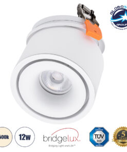 GloboStar® OMEGA-R 60294 Χωνευτό LED Spot Downlight TrimLess Φ10cm 12W 1560lm 36° AC 220-240V IP20 Φ10 x Υ8.2cm – Στρόγγυλο – Λευκό – Φυσικό Λευκό 4500K – Bridgelux COB – 5 Years Warranty
