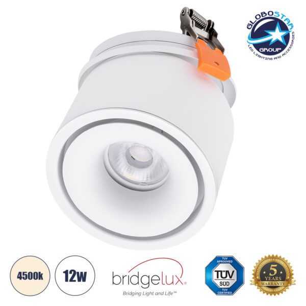 GloboStar® OMEGA-R 60294 Χωνευτό LED Spot Downlight TrimLess Φ10cm 12W 1560lm 36° AC 220-240V IP20 Φ10 x Υ8.2cm - Στρόγγυλο - Λευκό - Φυσικό Λευκό 4500K - Bridgelux COB - 5 Years Warranty