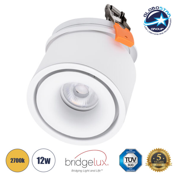 GloboStar® OMEGA-R 60295 Χωνευτό LED Spot Downlight TrimLess Φ10cm 12W 1500lm 36° AC 220-240V IP20 Φ10 x Υ8.2cm - Στρόγγυλο - Λευκό - Θερμό Λευκό 2700K - Bridgelux COB - 5 Years Warranty