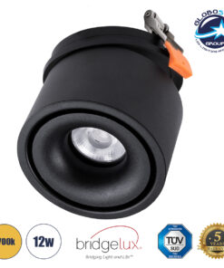 GloboStar® OMEGA-R 60297 Χωνευτό LED Spot Downlight TrimLess Φ10cm 12W 1500lm 36° AC 220-240V IP20 Φ10 x Υ8.2cm – Στρόγγυλο – Μαύρο – Θερμό Λευκό 2700K – Bridgelux COB – 5 Years Warranty