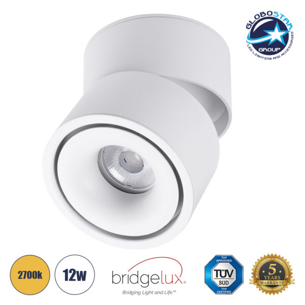 GloboStar® OMEGA-S 60299 Επιφανειακό LED Spot Downlight Φ10cm 12W 1500lm 36° AC 220-240V IP20 Φ10 x Υ10.5cm - Στρόγγυλο - Λευκό - Θερμό Λευκό 2700K - Bridgelux COB - 5 Years Warranty