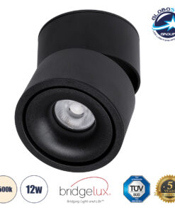 GloboStar® OMEGA-S 60300 Επιφανειακό LED Spot Downlight Φ10cm 12W 1560lm 36° AC 220-240V IP20 Φ10 x Υ10.5cm – Στρόγγυλο – Μαύρο – Φυσικό Λευκό 4500K – Bridgelux COB – 5 Years Warranty