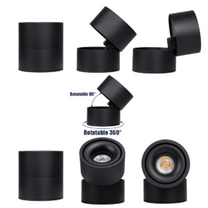 GloboStar® OMEGA-S 60301 Επιφανειακό LED Spot Downlight Φ10cm 12W 1500lm 36° AC 220-240V IP20 Φ10 x Υ10.5cm – Στρόγγυλο – Μαύρο – Θερμό Λευκό 2700K – Bridgelux COB – 5 Years Warranty