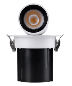 GloboStar® VIRGO-S 60303 Χωνευτό LED Spot Downlight TrimLess Φ9cm 7W 875lm 36° AC 220-240V IP20 Φ9cm x Υ9cm – Στρόγγυλο – Λευκό με Μαύρο Κάτοπτρο – Θερμό Λευκό 2700K – Bridgelux COB – 5 Years Warranty