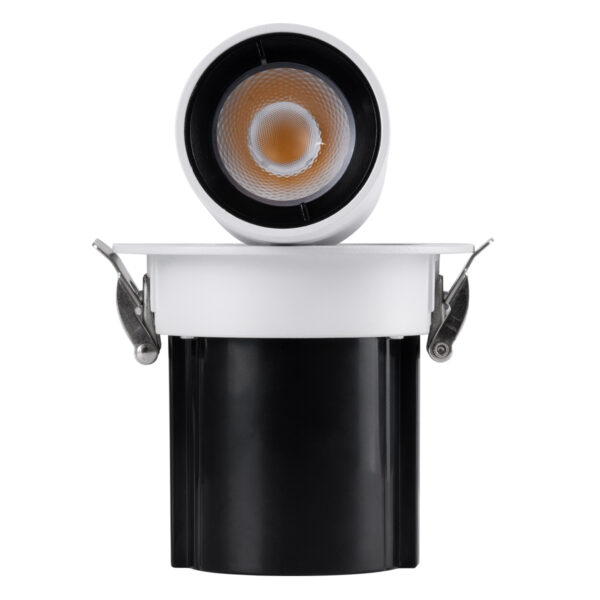 GloboStar® VIRGO-S 60303 Χωνευτό LED Spot Downlight TrimLess Φ9cm 7W 875lm 36° AC 220-240V IP20 Φ9cm x Υ9cm – Στρόγγυλο – Λευκό με Μαύρο Κάτοπτρο – Θερμό Λευκό 2700K – Bridgelux COB – 5 Years Warranty