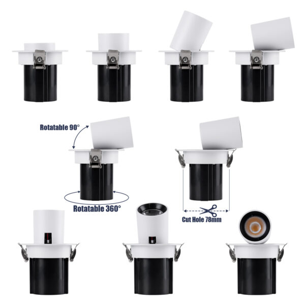 GloboStar® VIRGO-S 60303 Χωνευτό LED Spot Downlight TrimLess Φ9cm 7W 875lm 36° AC 220-240V IP20 Φ9cm x Υ9cm – Στρόγγυλο – Λευκό με Μαύρο Κάτοπτρο – Θερμό Λευκό 2700K – Bridgelux COB – 5 Years Warranty