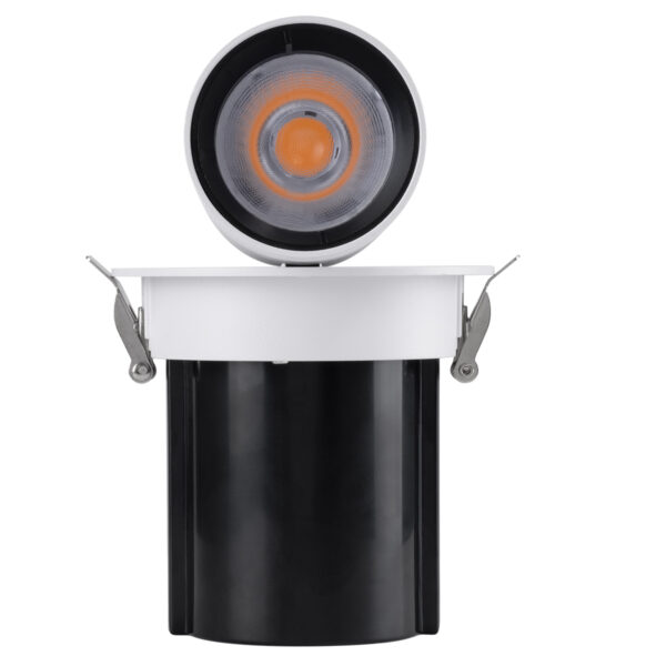 GloboStar® VIRGO-M 60307 Χωνευτό LED Spot Downlight TrimLess Φ11cm 12W 1500lm 36° AC 220-240V IP20 Φ11cm x Υ11.5cm – Στρόγγυλο – Λευκό με Μαύρο Κάτοπτρο – Θερμό Λευκό 2700K – Bridgelux COB – 5 Years Warranty
