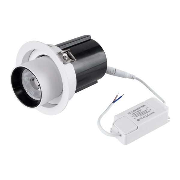 GloboStar® VIRGO-M 60307 Χωνευτό LED Spot Downlight TrimLess Φ11cm 12W 1500lm 36° AC 220-240V IP20 Φ11cm x Υ11.5cm – Στρόγγυλο – Λευκό με Μαύρο Κάτοπτρο – Θερμό Λευκό 2700K – Bridgelux COB – 5 Years Warranty