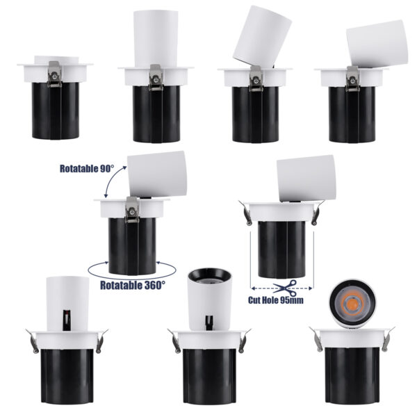 GloboStar® VIRGO-M 60307 Χωνευτό LED Spot Downlight TrimLess Φ11cm 12W 1500lm 36° AC 220-240V IP20 Φ11cm x Υ11.5cm – Στρόγγυλο – Λευκό με Μαύρο Κάτοπτρο – Θερμό Λευκό 2700K – Bridgelux COB – 5 Years Warranty