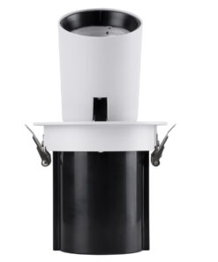 GloboStar® VIRGO-B 60311 Χωνευτό LED Spot Downlight TrimLess Φ13.5cm 20W 2500lm 36° AC 220-240V IP20 Φ13.5cm x Υ14cm – Στρόγγυλο – Λευκό με Μαύρο Κάτοπτρο – Θερμό Λευκό 2700K – Bridgelux COB – 5 Years Warranty