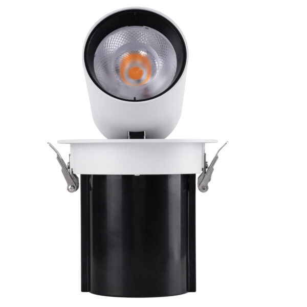 GloboStar® VIRGO-B 60311 Χωνευτό LED Spot Downlight TrimLess Φ13.5cm 20W 2500lm 36° AC 220-240V IP20 Φ13.5cm x Υ14cm – Στρόγγυλο – Λευκό με Μαύρο Κάτοπτρο – Θερμό Λευκό 2700K – Bridgelux COB – 5 Years Warranty