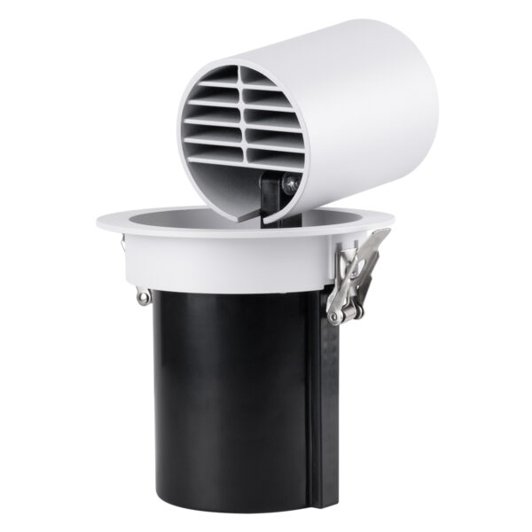 GloboStar® VIRGO-B 60311 Χωνευτό LED Spot Downlight TrimLess Φ13.5cm 20W 2500lm 36° AC 220-240V IP20 Φ13.5cm x Υ14cm – Στρόγγυλο – Λευκό με Μαύρο Κάτοπτρο – Θερμό Λευκό 2700K – Bridgelux COB – 5 Years Warranty