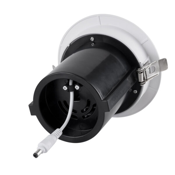 GloboStar® VIRGO-B 60311 Χωνευτό LED Spot Downlight TrimLess Φ13.5cm 20W 2500lm 36° AC 220-240V IP20 Φ13.5cm x Υ14cm – Στρόγγυλο – Λευκό με Μαύρο Κάτοπτρο – Θερμό Λευκό 2700K – Bridgelux COB – 5 Years Warranty