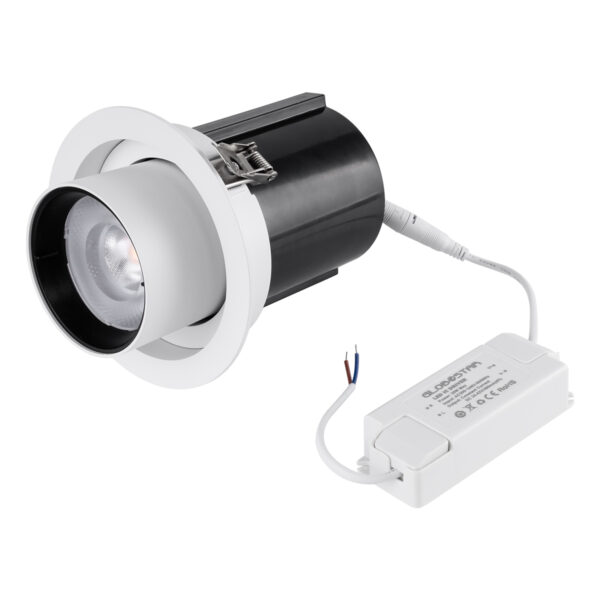 GloboStar® VIRGO-B 60311 Χωνευτό LED Spot Downlight TrimLess Φ13.5cm 20W 2500lm 36° AC 220-240V IP20 Φ13.5cm x Υ14cm – Στρόγγυλο – Λευκό με Μαύρο Κάτοπτρο – Θερμό Λευκό 2700K – Bridgelux COB – 5 Years Warranty