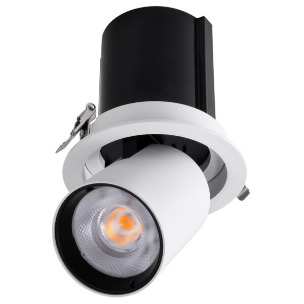 GloboStar® VIRGO-B 60311 Χωνευτό LED Spot Downlight TrimLess Φ13.5cm 20W 2500lm 36° AC 220-240V IP20 Φ13.5cm x Υ14cm – Στρόγγυλο – Λευκό με Μαύρο Κάτοπτρο – Θερμό Λευκό 2700K – Bridgelux COB – 5 Years Warranty