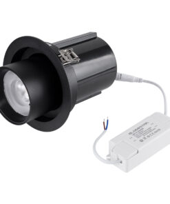 GloboStar® VIRGO-B 60313 Χωνευτό LED Spot Downlight TrimLess Φ13.5cm 20W 2500lm 36° AC 220-240V IP20 Φ13.5cm x Υ14cm – Στρόγγυλο – Μαύρο – Θερμό Λευκό 2700K – Bridgelux COB – 5 Years Warranty