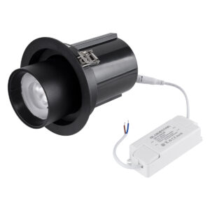 GloboStar® VIRGO-B 60313 Χωνευτό LED Spot Downlight TrimLess Φ13.5cm 20W 2500lm 36° AC 220-240V IP20 Φ13.5cm x Υ14cm – Στρόγγυλο – Μαύρο – Θερμό Λευκό 2700K – Bridgelux COB – 5 Years Warranty