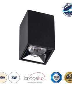 GloboStar® LUMINAR SUPERIOR 60320 Επιφανειακό LED Spot Downlight TrimLess 3W 420lm 36° AC 220-240V IP20 Μ4.2 x Π4.2 x Υ6.6cm – Μαύρο με Κάτοπτρο Χρωμίου – Φυσικό Λευκό 4500K – Bridgelux High Lumen Chip Gen2 – TÜV Certified Driver – 5 Years Warranty