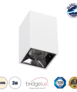 GloboStar® LUMINAR SUPERIOR 60322 Επιφανειακό LED Spot Downlight TrimLess 3W 420lm 36° AC 220-240V IP20 Μ4.2 x Π4.2 x Υ6.6cm – Λευκό με Κάτοπτρο Χρωμίου – Φυσικό Λευκό 4500K – Bridgelux High Lumen Chip Gen2 – TÜV Certified Driver – 5 Years Warranty