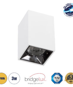 GloboStar® LUMINAR SUPERIOR 60323 Επιφανειακό LED Spot Downlight TrimLess 3W 405lm 36° AC 220-240V IP20 Μ4.2 x Π4.2 x Υ6.6cm – Λευκό με Κάτοπτρο Χρωμίου – Θερμό Λευκό 2700K – Bridgelux High Lumen Chip Gen2 – TÜV Certified Driver – 5 Years Warranty