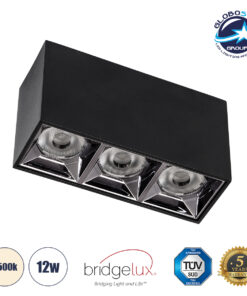 GloboStar® LUMINAR SUPERIOR 60324 Επιφανειακό LED Spot Downlight TrimLess 12W 1680lm 36° AC 220-240V IP20 Μ11.8 x Π4.2 x Υ6.6cm – Μαύρο με Κάτοπτρο Χρωμίου – Φυσικό Λευκό 4500K – Bridgelux High Lumen Chip Gen2 – TÜV Certified Driver – 5 Years Warranty