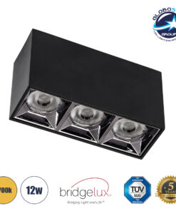 GloboStar® LUMINAR SUPERIOR 60325 Επιφανειακό LED Spot Downlight TrimLess 12W 1620lm 36° AC 220-240V IP20 Μ11.8 x Π4.2 x Υ6.6cm – Μαύρο με Κάτοπτρο Χρωμίου – Θερμό Λευκό 2700K – Bridgelux High Lumen Chip Gen2 – TÜV Certified Driver – 5 Years Warranty