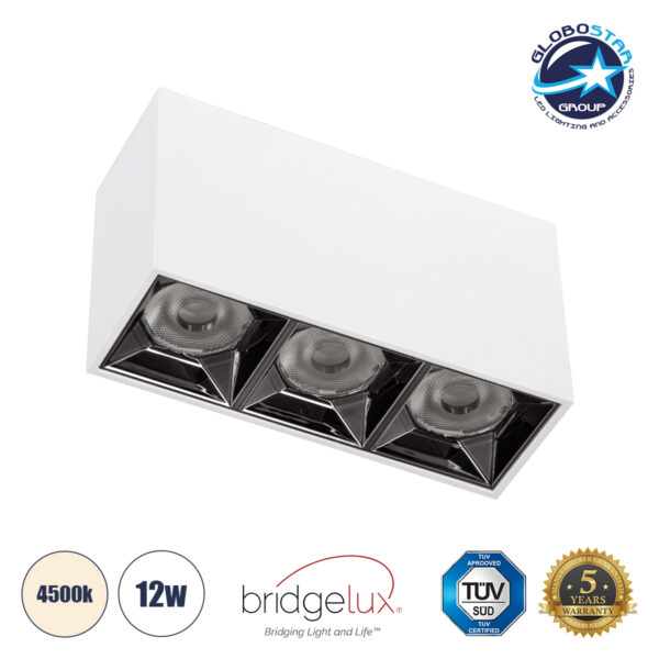 GloboStar® LUMINAR SUPERIOR 60326 Επιφανειακό LED Spot Downlight TrimLess 12W 1680lm 36° AC 220-240V IP20 Μ11.8 x Π4.2 x Υ6.6cm – Λευκό με Κάτοπτρο Χρωμίου – Φυσικό Λευκό 4500K – Bridgelux High Lumen Chip Gen2 – TÜV Certified Driver – 5 Years Warranty