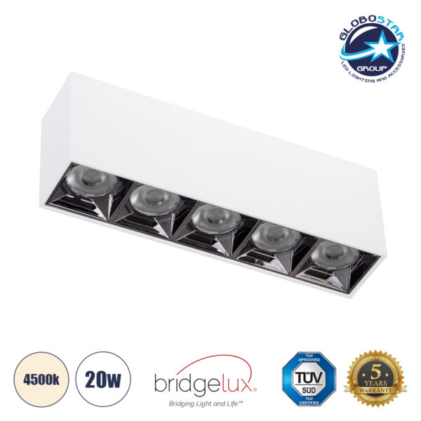 GloboStar® LUMINAR SUPERIOR 60330 Επιφανειακό LED Spot Downlight TrimLess 20W 2800lm 36° AC 220-240V IP20 Μ19.5 x Π4.2 x Υ6.6cm - Λευκό με Κάτοπτρο Χρωμίου - Φυσικό Λευκό 4500K - Bridgelux High Lumen Chip Gen2 - TÜV Certified Driver - 5 Years Warranty