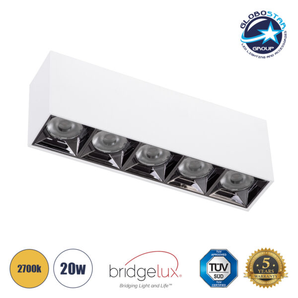 GloboStar® LUMINAR SUPERIOR 60331 Επιφανειακό LED Spot Downlight TrimLess 20W 2700lm 36° AC 220-240V IP20 Μ19.5 x Π4.2 x Υ6.6cm - Λευκό με Κάτοπτρο Χρωμίου - Θερμό Λευκό 2700K - Bridgelux High Lumen Chip Gen2 - TÜV Certified Driver - 5 Years Warranty