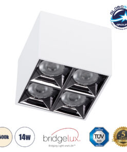 GloboStar® LUMINAR SUPERIOR 60334 Επιφανειακό LED Spot Downlight TrimLess 14W 1960lm 36° AC 220-240V IP20 Μ8.2 x Π8.2 x Υ6.6cm – Λευκό με Κάτοπτρο Χρωμίου – Φυσικό Λευκό 4500K – Bridgelux High Lumen Chip Gen2 – TÜV Certified Driver – 5 Years Warranty