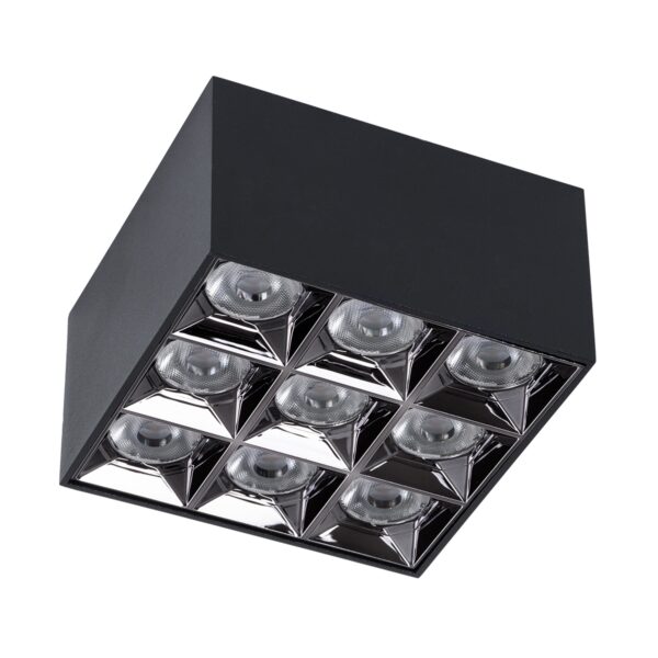 GloboStar® LUMINAR SUPERIOR 60337 Επιφανειακό LED Spot Downlight TrimLess 30W 4050lm 36° AC 220-240V IP20 Μ12 x Π12 x Υ6.6cm – Μαύρο με Κάτοπτρο Χρωμίου – Θερμό Λευκό 2700K – Bridgelux High Lumen Chip Gen2 – TÜV Certified Driver – 5 Years Warranty
