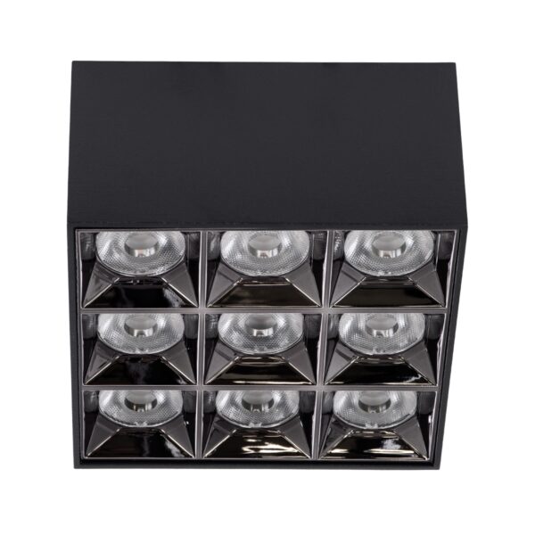 GloboStar® LUMINAR SUPERIOR 60337 Επιφανειακό LED Spot Downlight TrimLess 30W 4050lm 36° AC 220-240V IP20 Μ12 x Π12 x Υ6.6cm – Μαύρο με Κάτοπτρο Χρωμίου – Θερμό Λευκό 2700K – Bridgelux High Lumen Chip Gen2 – TÜV Certified Driver – 5 Years Warranty