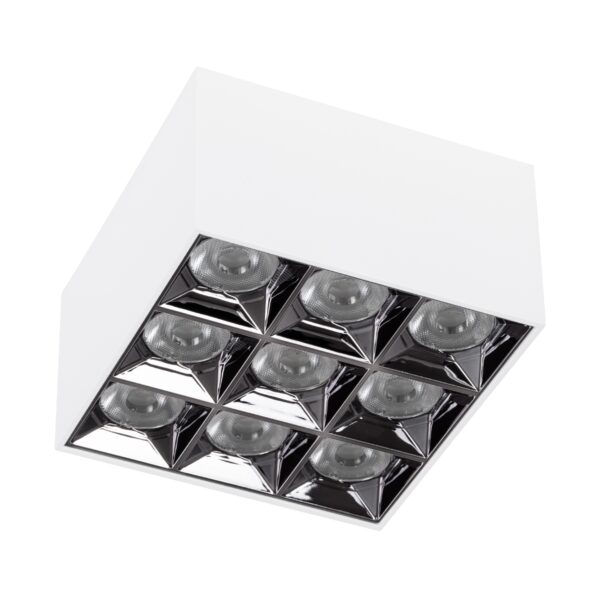 GloboStar® LUMINAR SUPERIOR 60338 Επιφανειακό LED Spot Downlight TrimLess 30W 4200lm 36° AC 220-240V IP20 Μ12 x Π12 x Υ6.6cm – Λευκό με Κάτοπτρο Χρωμίου – Φυσικό Λευκό 4500K – Bridgelux High Lumen Chip Gen2 – TÜV Certified Driver – 5 Years Warranty